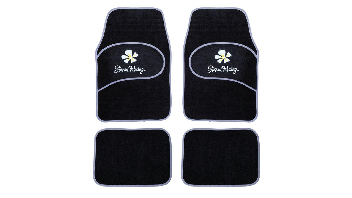 S-RACING+Jeu+de+4+tapis+universel+Daisy+Flower+noir%2Fgris